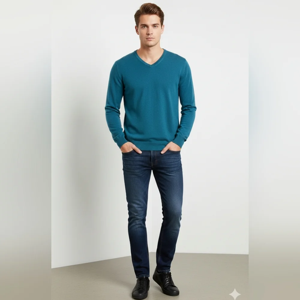 Calvin‎ Klein Men's Teal V-Neck Sweater Size XXL